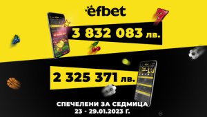 Над 6 милиона лева печалби от efbet само за последната седмица на януари
