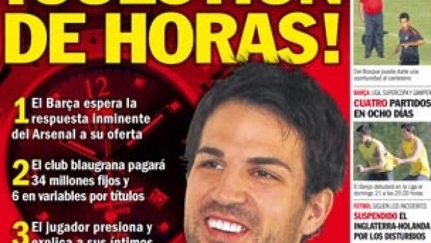 Вестник “Спорт”: Фабрегас до часове в Барса
