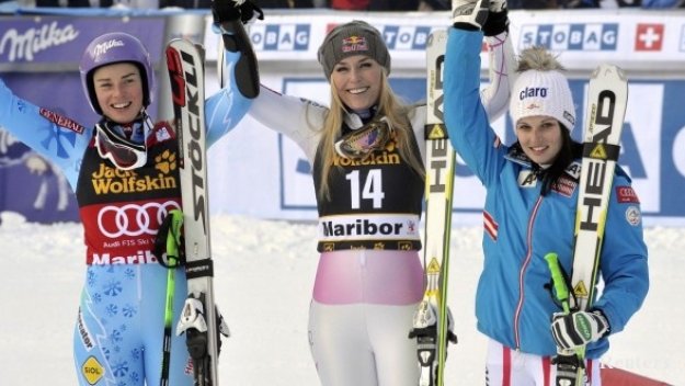 Линдзи Вон натри носа на Тина Мазе на словенска земя